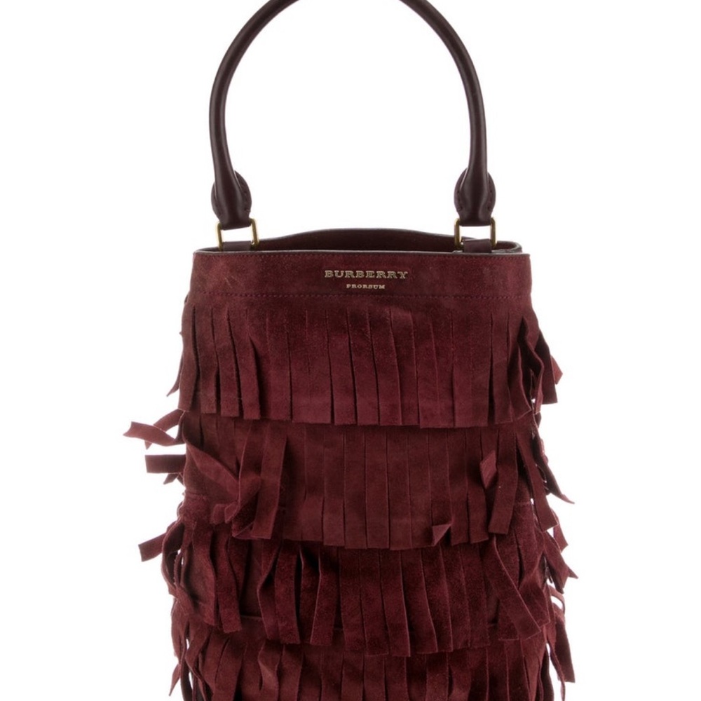 Burberry Burgundy Fringe Bucket Bag